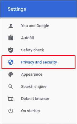 Chrome Privacy and security selector