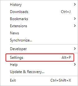 Opera settings selector