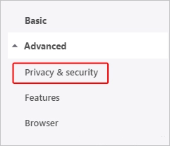 Opera Privacy selector